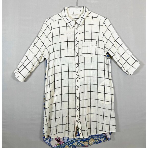 Soft Surroundings Windowpane Plaid/ Floral‎ Tunic Shirt Top Blouse Duster Small - Picture 2 of 12